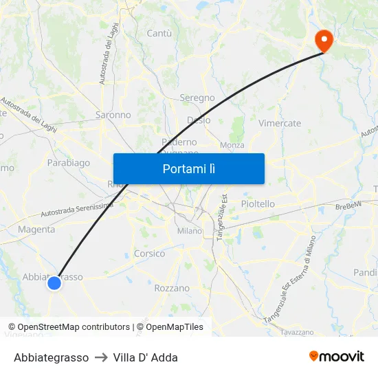 Abbiategrasso to Villa D' Adda map