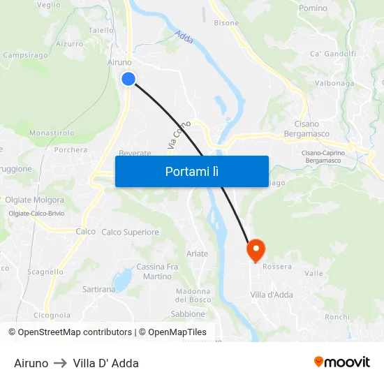 Airuno to Villa D' Adda map