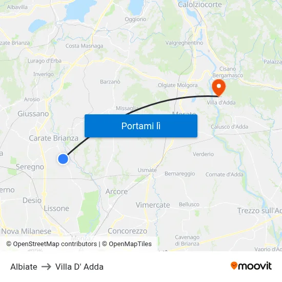 Albiate to Villa D' Adda map