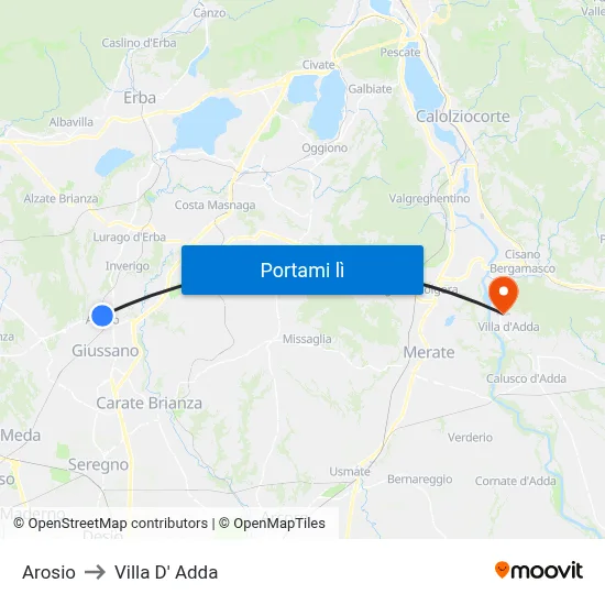 Arosio to Villa D' Adda map