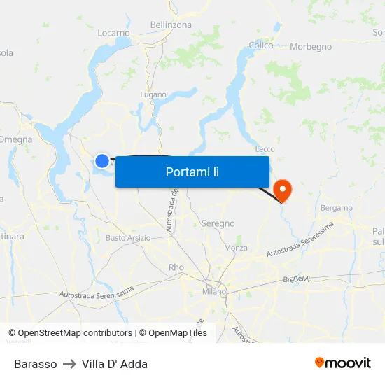 Barasso to Villa D' Adda map