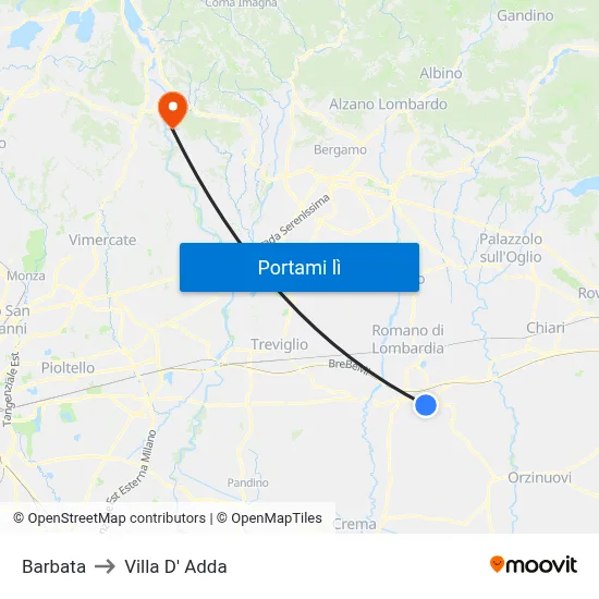 Barbata to Villa D' Adda map