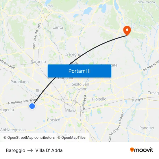 Bareggio to Villa D' Adda map