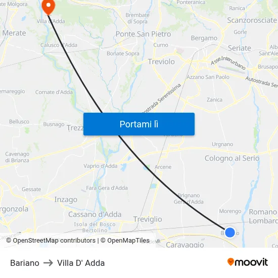 Bariano to Villa D' Adda map