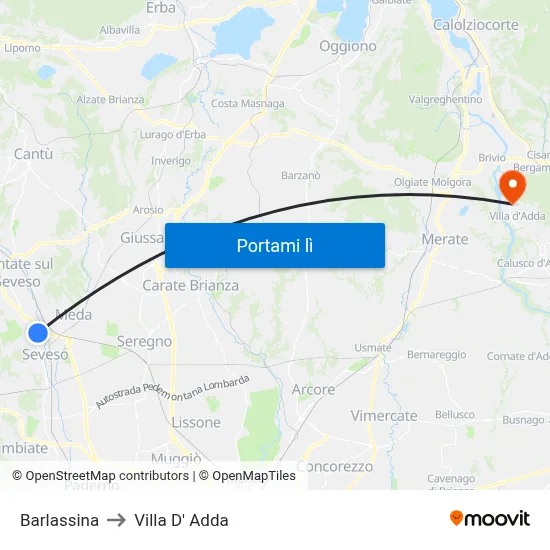Barlassina to Villa D' Adda map