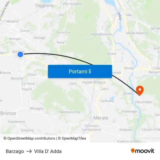 Barzago to Villa D' Adda map