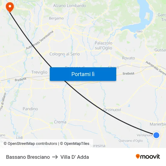 Bassano Bresciano to Villa D' Adda map