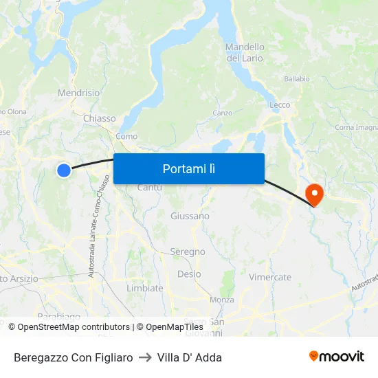 Beregazzo Con Figliaro to Villa D' Adda map