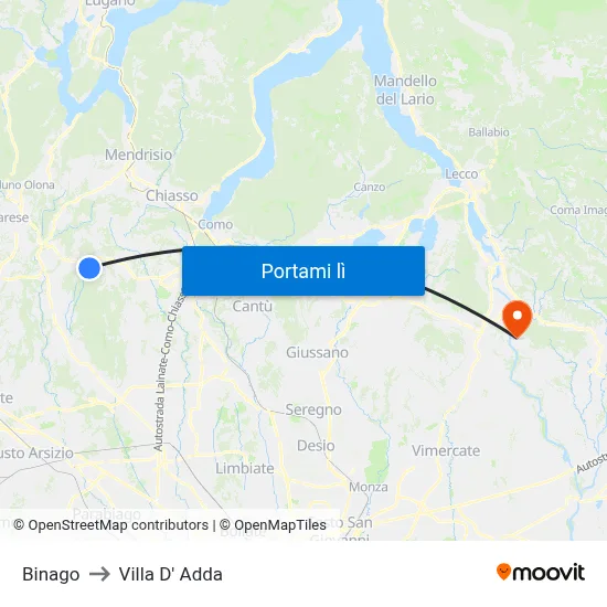 Binago to Villa D' Adda map