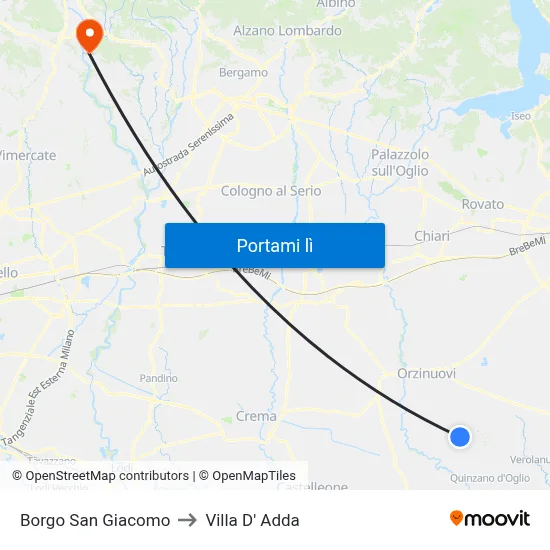Borgo San Giacomo to Villa D' Adda map