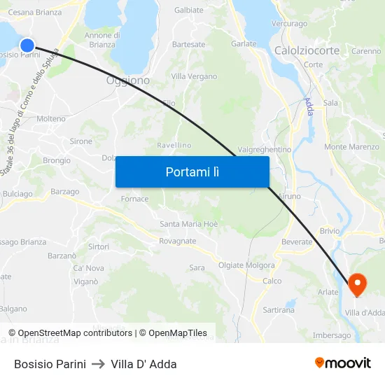 Bosisio Parini to Villa D' Adda map