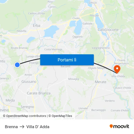 Brenna to Villa D' Adda map