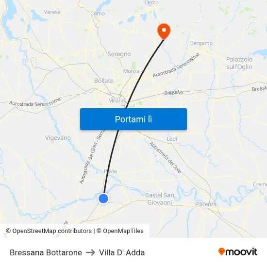 Bressana Bottarone to Villa D' Adda map