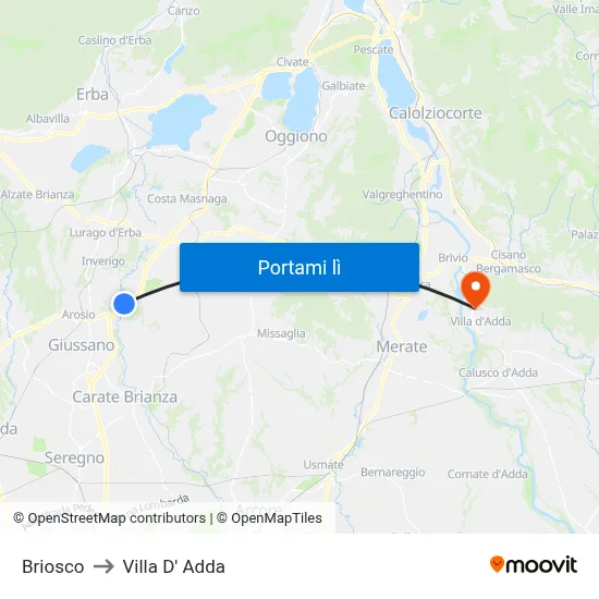 Briosco to Villa D' Adda map