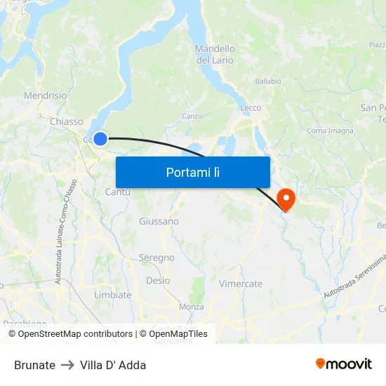 Brunate to Villa D' Adda map