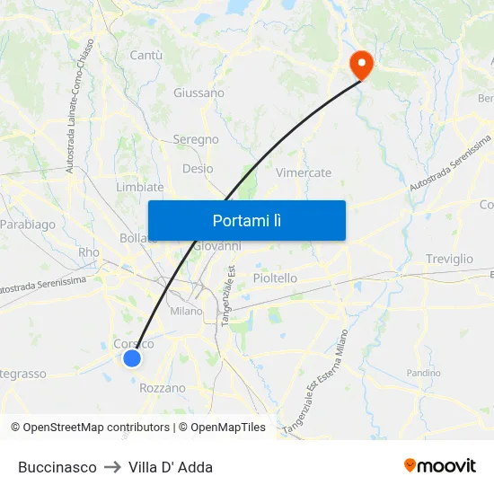 Buccinasco to Villa D' Adda map