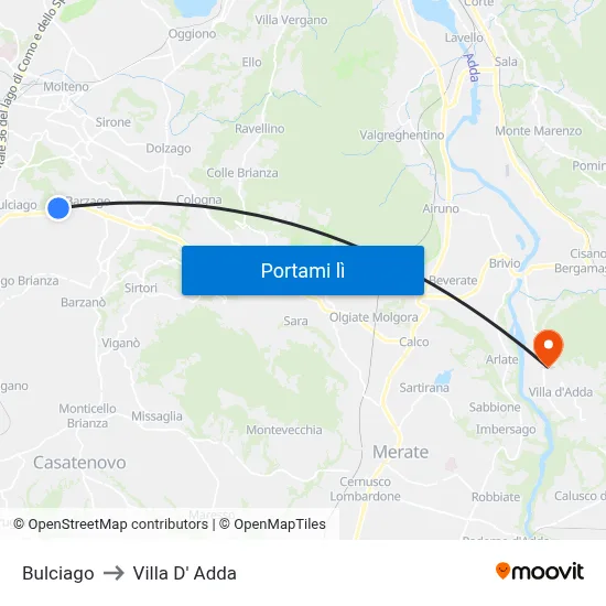 Bulciago to Villa D' Adda map