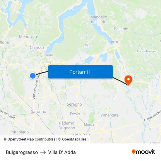 Bulgarograsso to Villa D' Adda map