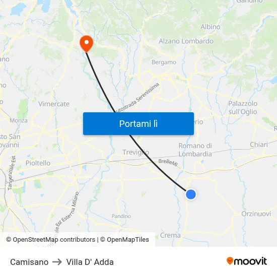 Camisano to Villa D' Adda map