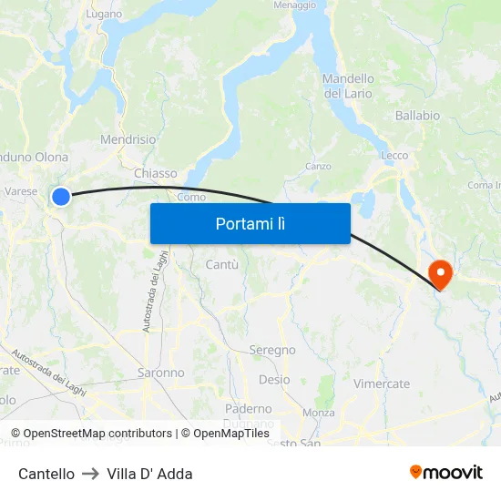 Cantello to Villa D' Adda map