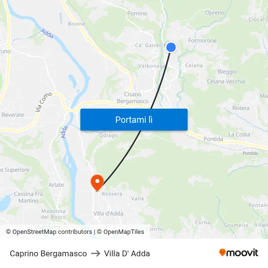 Caprino Bergamasco to Villa D' Adda map