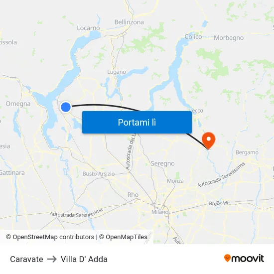 Caravate to Villa D' Adda map