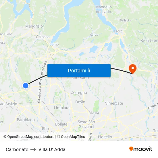 Carbonate to Villa D' Adda map