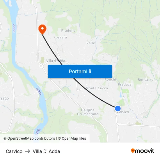 Carvico to Villa D' Adda map