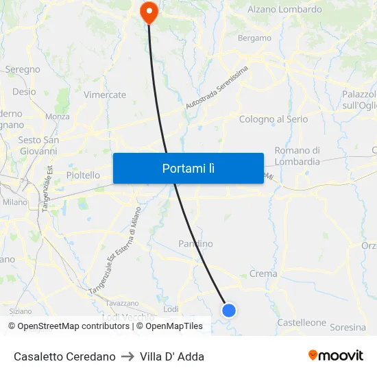 Casaletto Ceredano to Villa D' Adda map