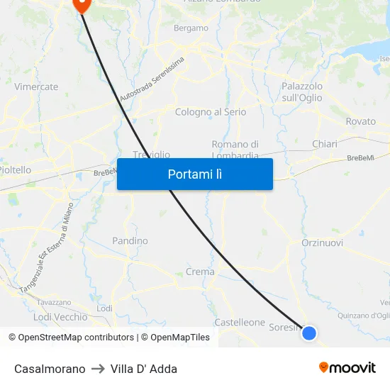 Casalmorano to Villa D' Adda map