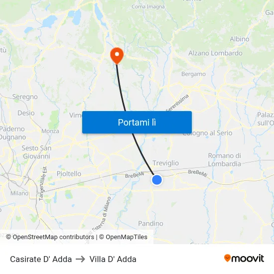 Casirate D' Adda to Villa D' Adda map