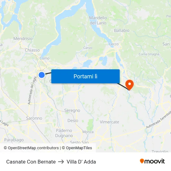 Casnate Con Bernate to Villa D' Adda map
