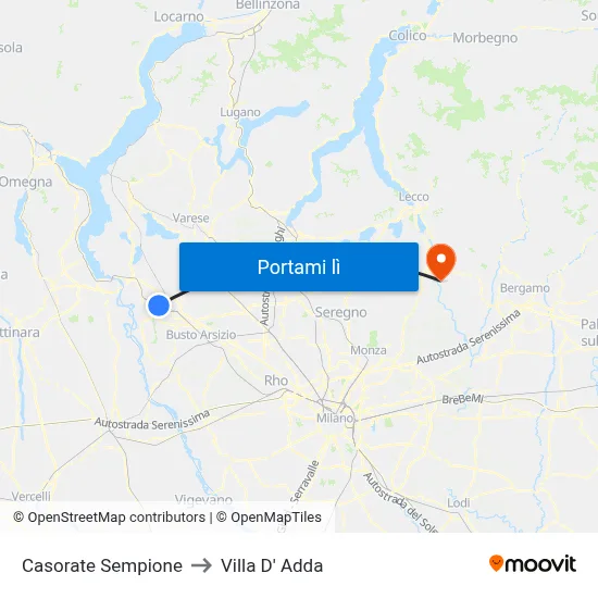 Casorate Sempione to Villa D' Adda map