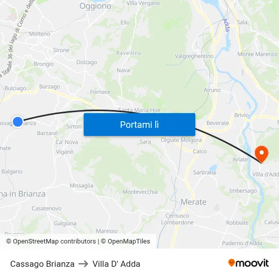 Cassago Brianza to Villa D' Adda map