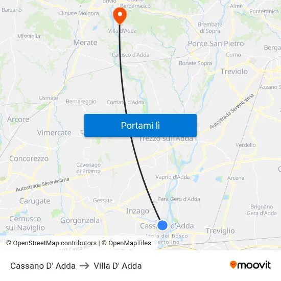 Cassano D' Adda to Villa D' Adda map
