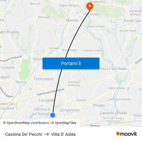Cassina De' Pecchi to Villa D' Adda map