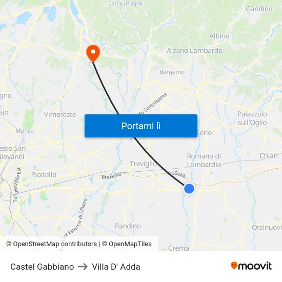 Castel Gabbiano to Villa D' Adda map