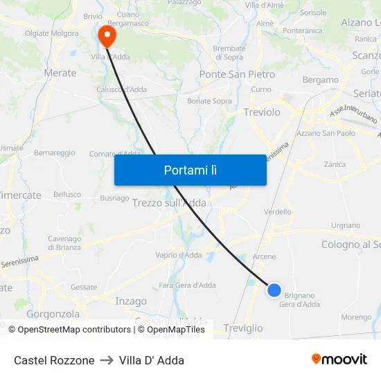 Castel Rozzone to Villa D' Adda map
