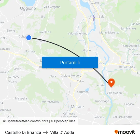 Castello Di Brianza to Villa D' Adda map