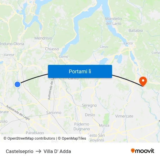 Castelseprio to Villa D' Adda map