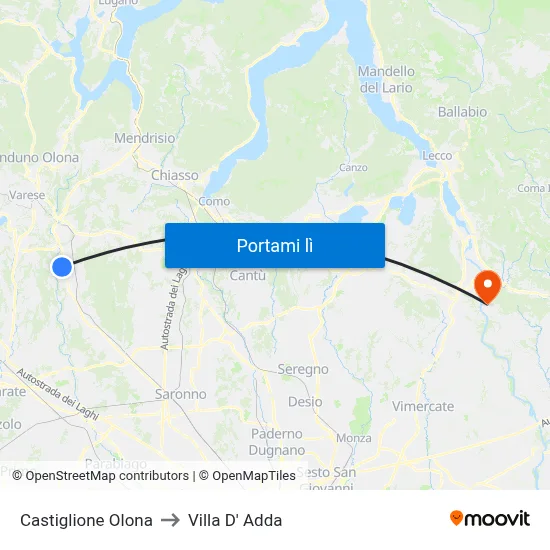 Castiglione Olona to Villa D' Adda map