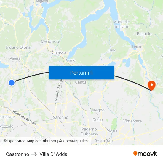 Castronno to Villa D' Adda map