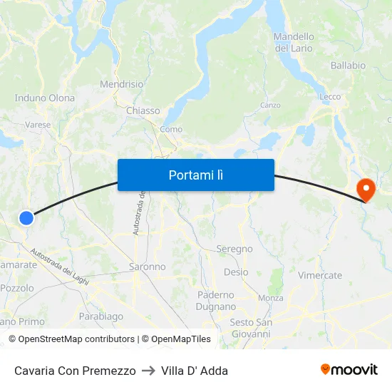 Cavaria Con Premezzo to Villa D' Adda map