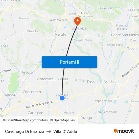 Cavenago Di Brianza to Villa D' Adda map