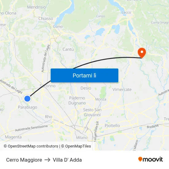 Cerro Maggiore to Villa D' Adda map