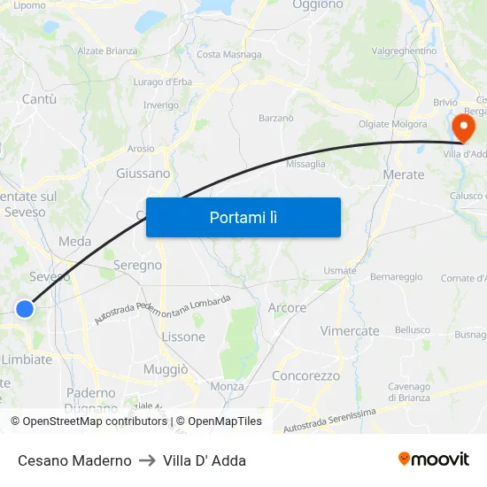 Cesano Maderno to Villa D' Adda map