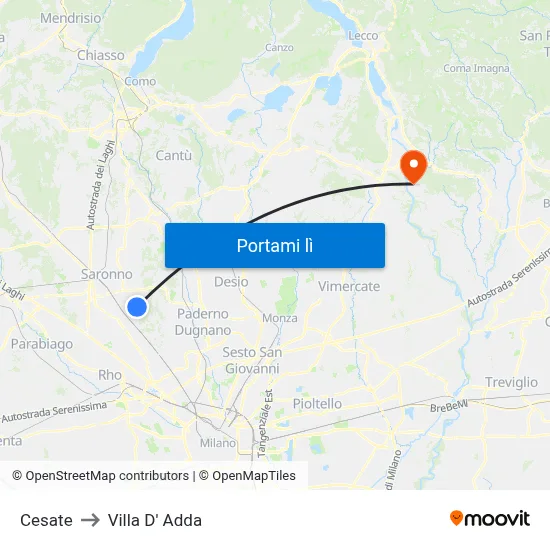 Cesate to Villa D' Adda map