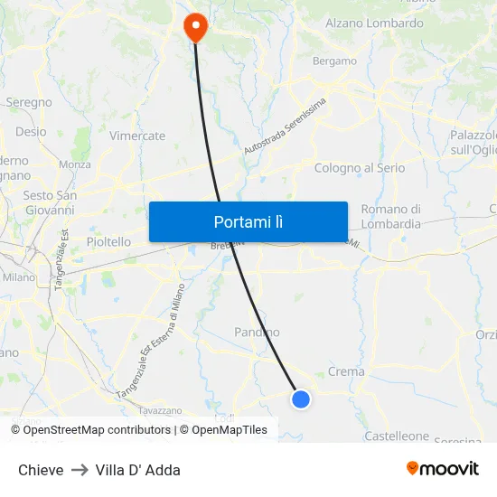 Chieve to Villa D' Adda map