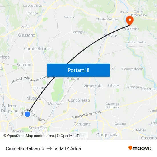 Cinisello Balsamo to Villa D' Adda map