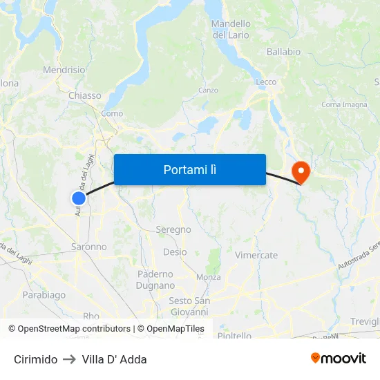 Cirimido to Villa D' Adda map